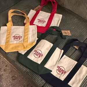 set of  4 Trader Joe's mini Canvas Tote Bags hard to find NEW with tags NWT!